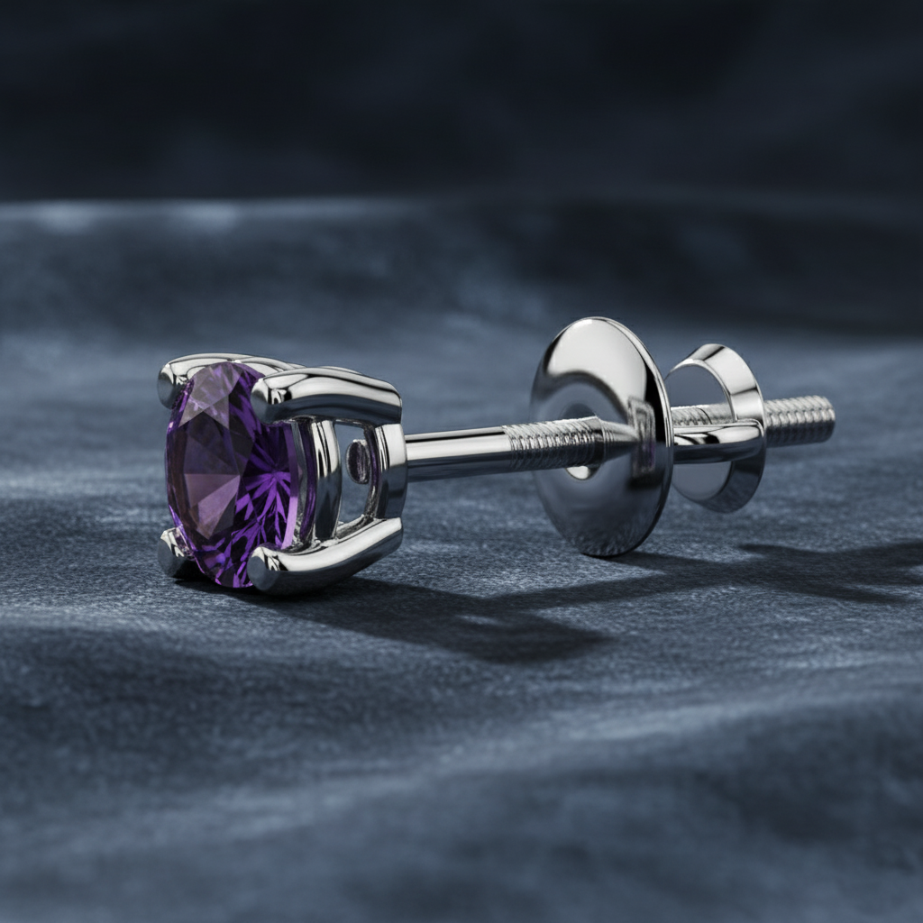 Vibrant Purple Gemstone Accent Stud
