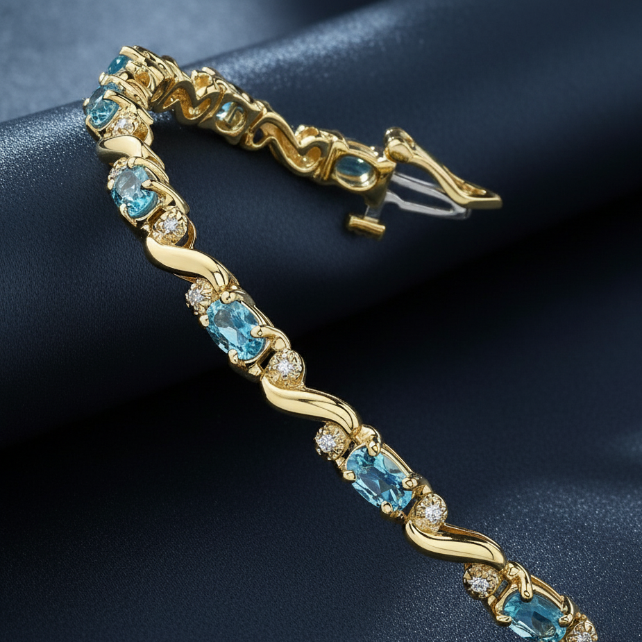Vibrant Blue Topaz and Diamond Bracelet