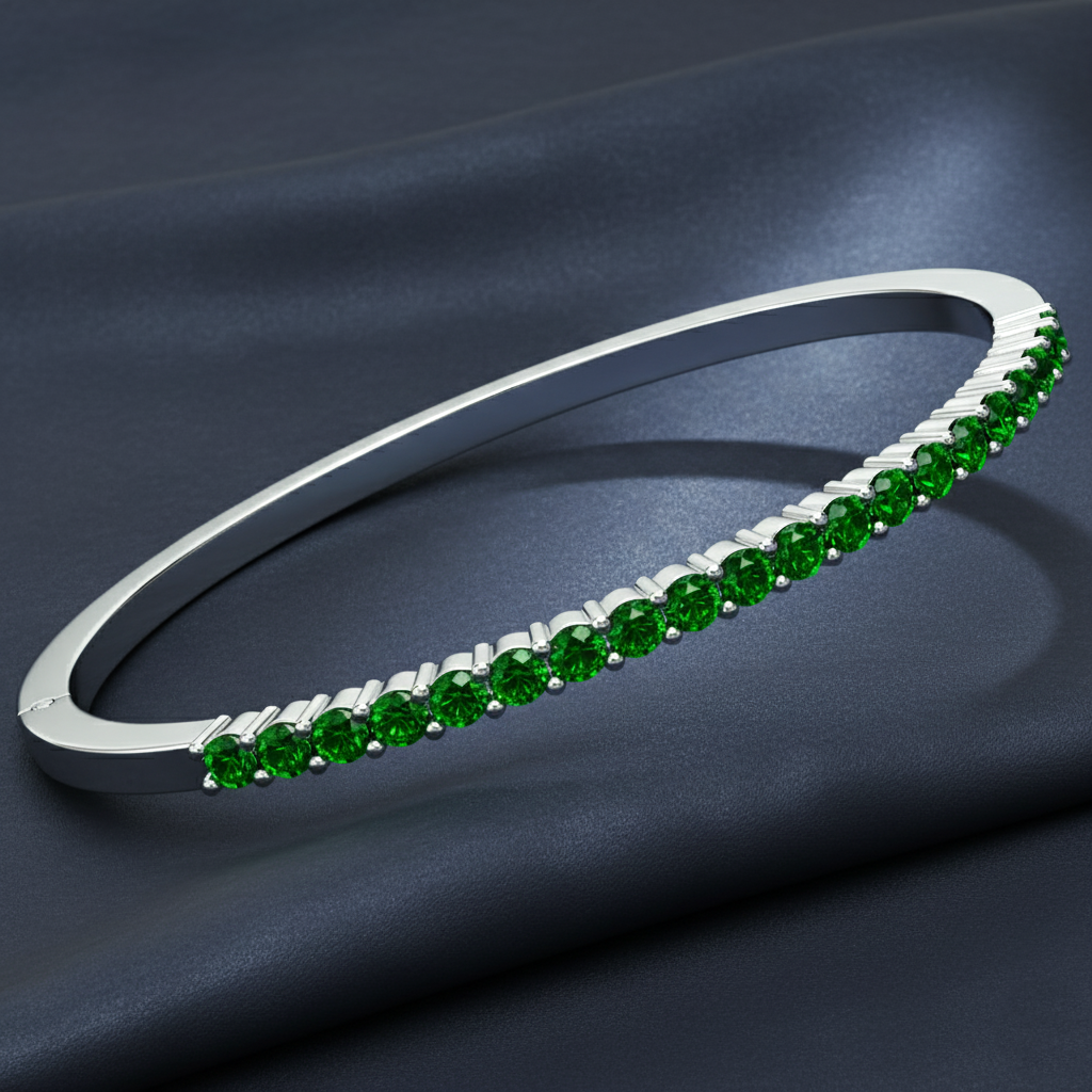 Vivid Green Round Emerald Statement Bangle