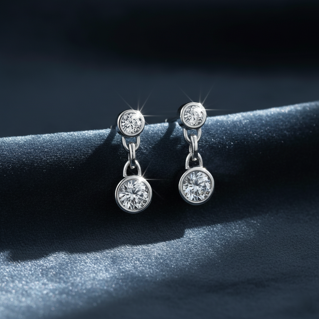 Captivating Bezel Set Diamond Drop Earrings