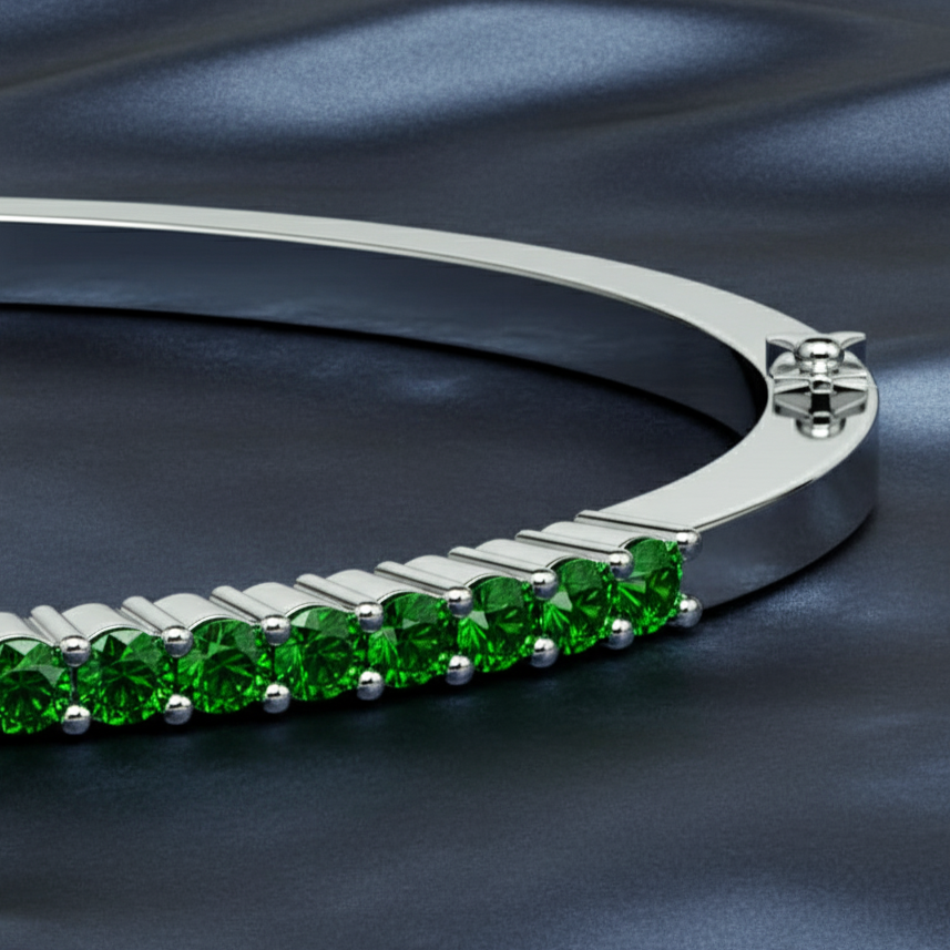 Vivid Green Round Emerald Statement Bangle