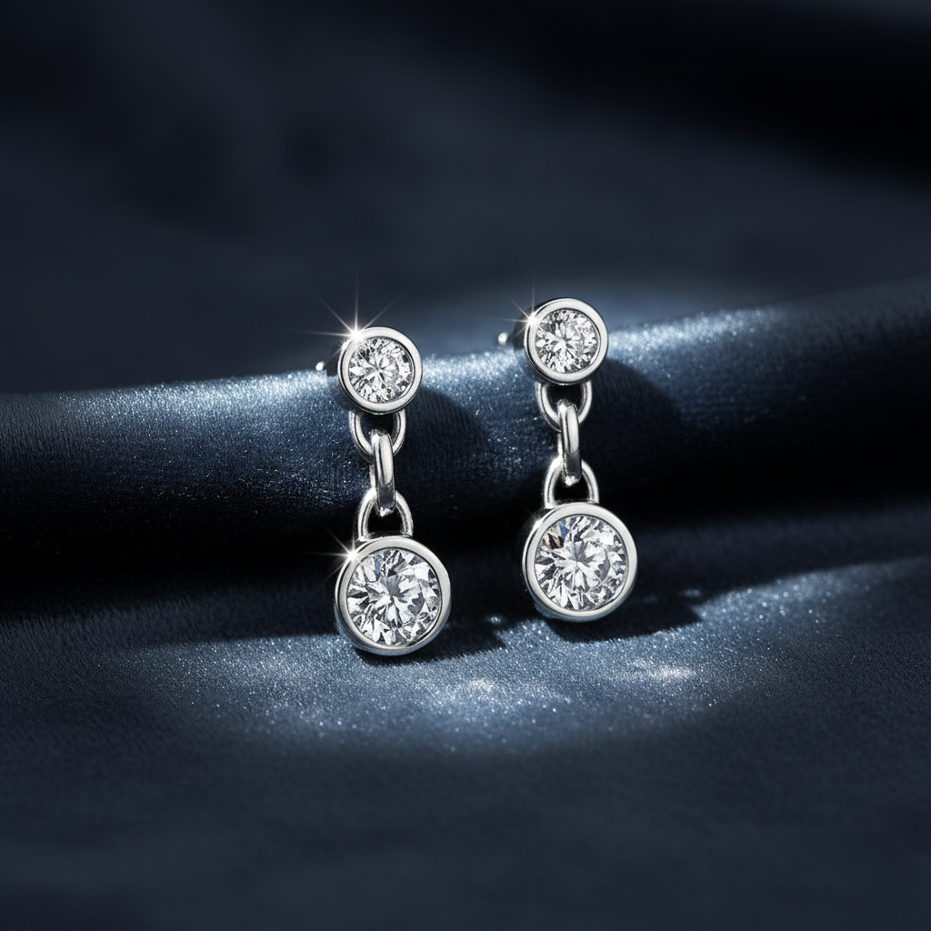 Captivating Bezel Set Diamond Drop Earrings