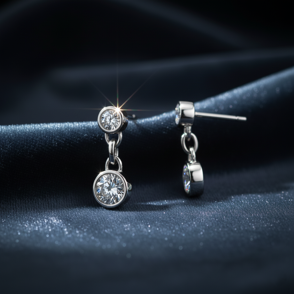 Captivating Bezel Set Diamond Drop Earrings
