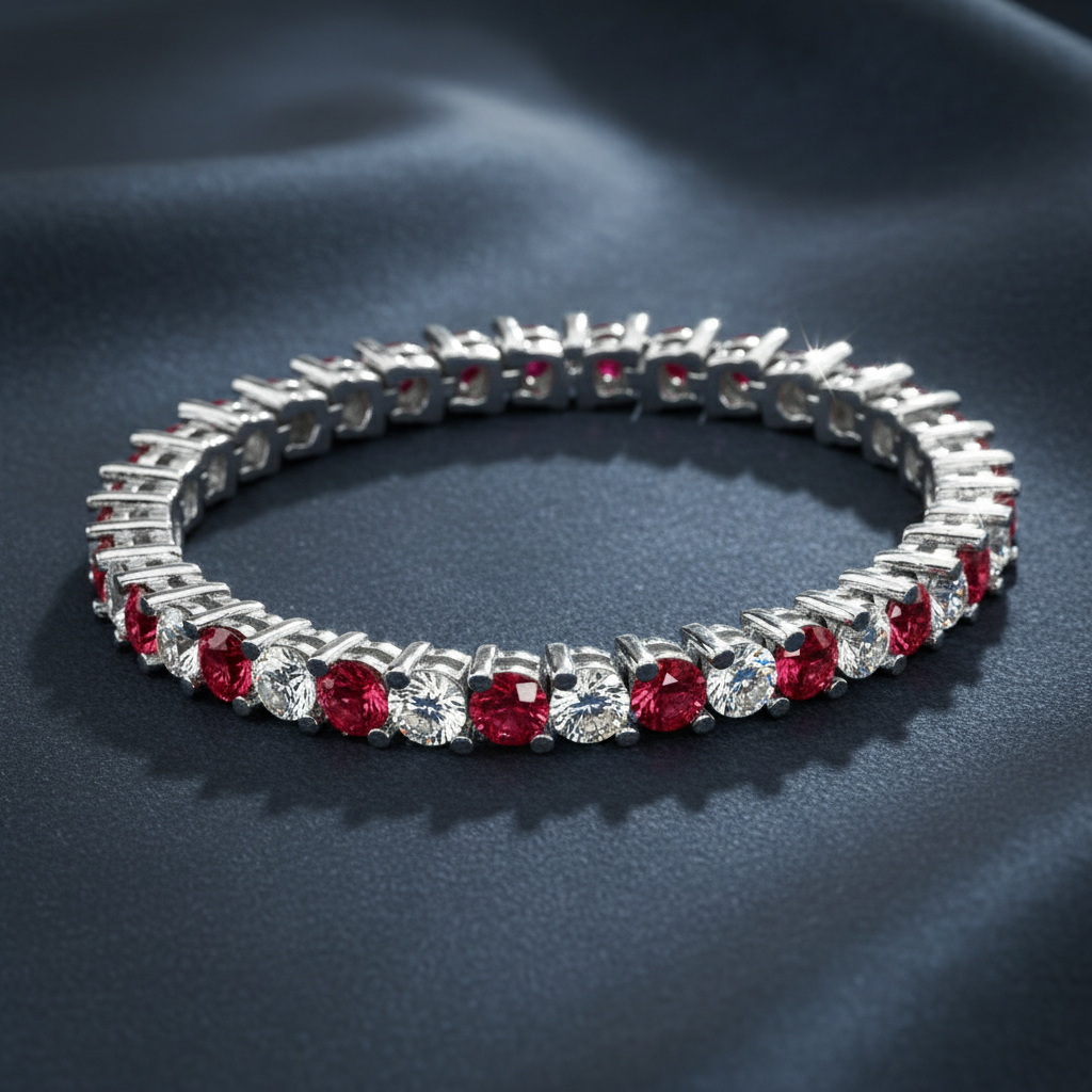 Scarlet Ruby and Diamond Tennis Bracelet
