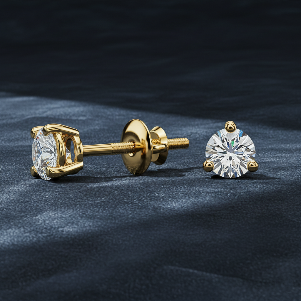 Elegant Three-Prong Diamond Stud Earrings