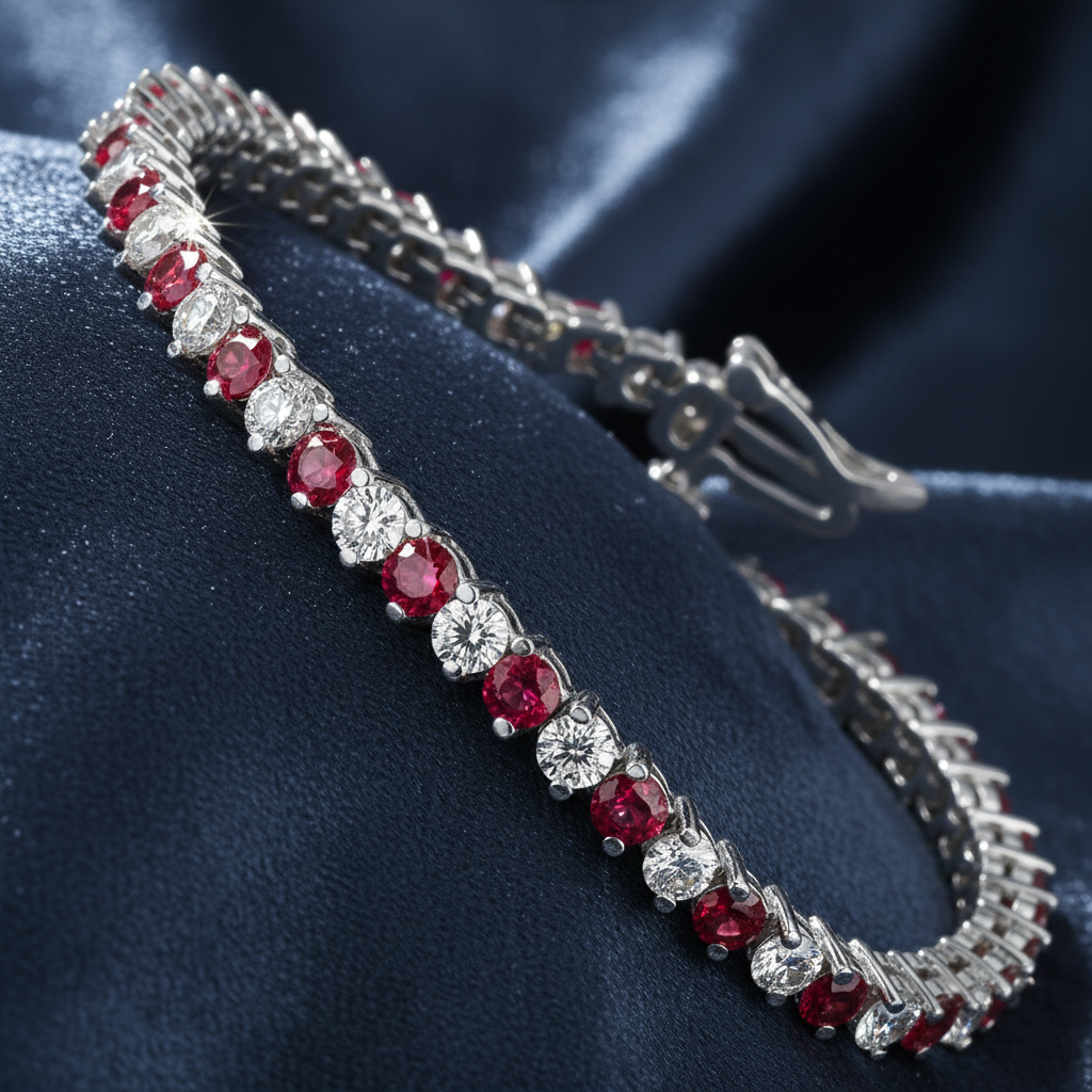 Scarlet Ruby and Diamond Tennis Bracelet
