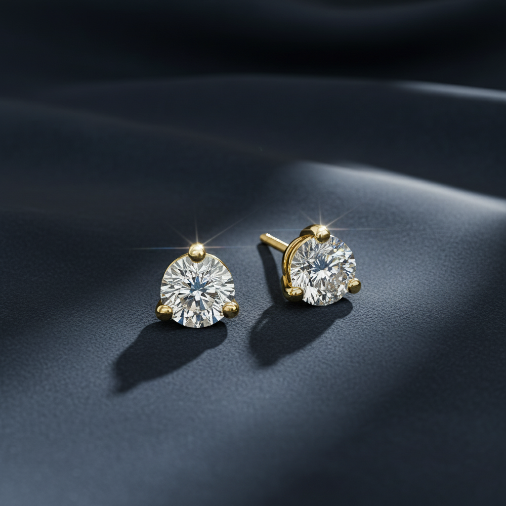 Elegant Three-Prong Diamond Stud Earrings