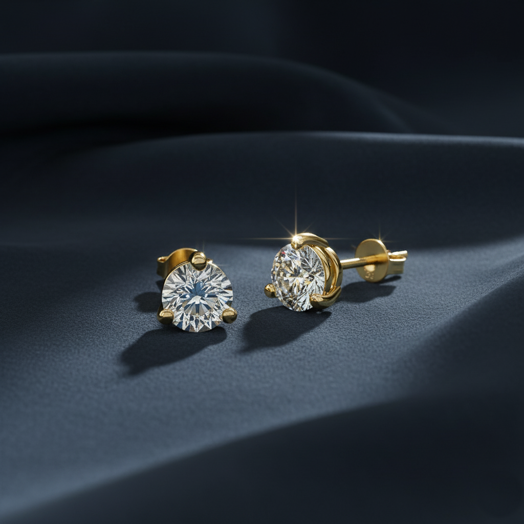 Elegant Three-Prong Diamond Stud Earrings