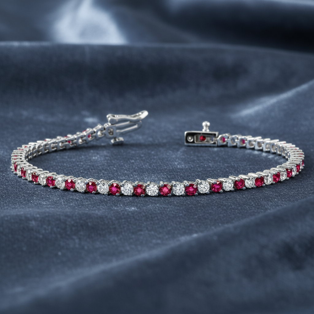 Scarlet Ruby and Diamond Tennis Bracelet