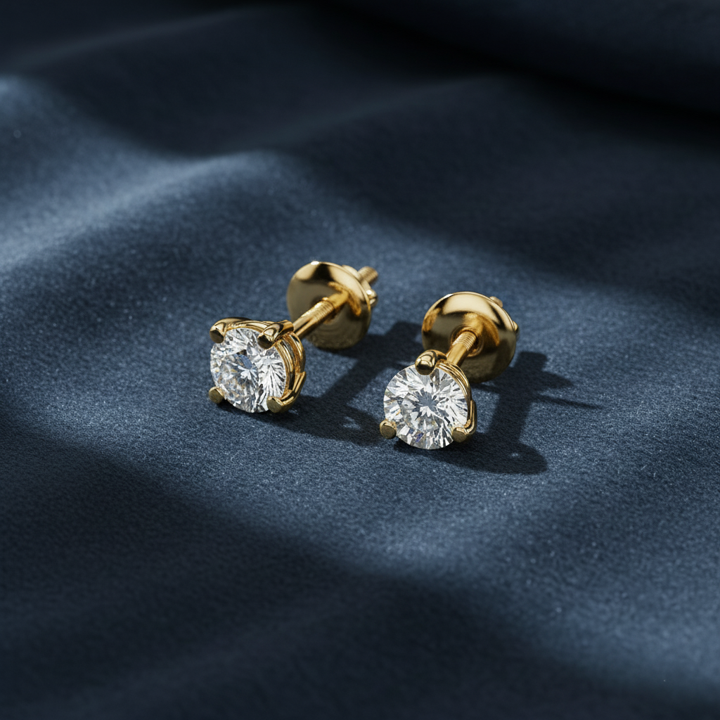 Elegant Three-Prong Diamond Stud Earrings
