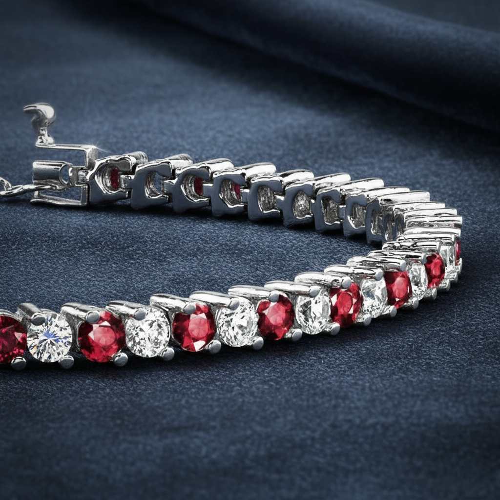 Scarlet Ruby and Diamond Tennis Bracelet