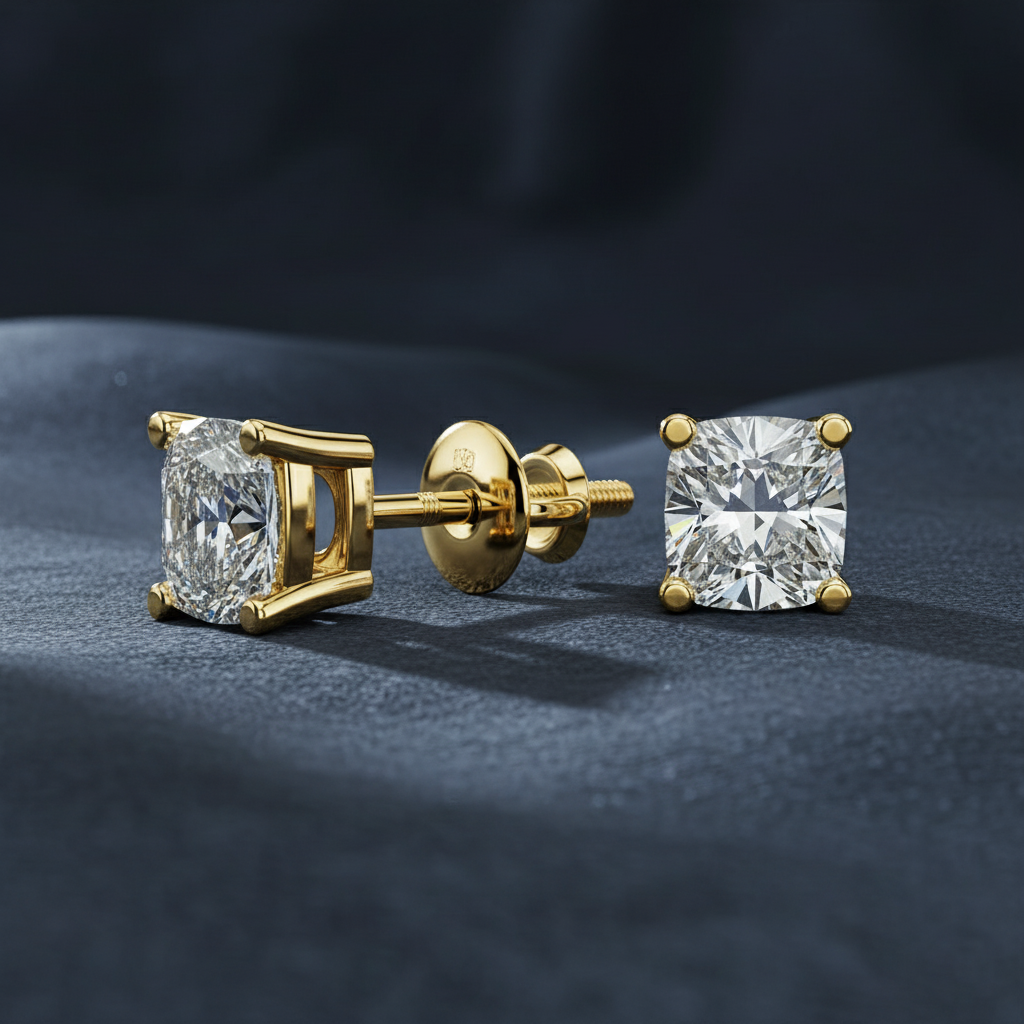 Elegant Cushion Cut Diamond Stud Earrings