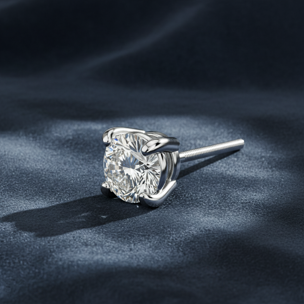 Classic Round Diamond Single Stud Earring