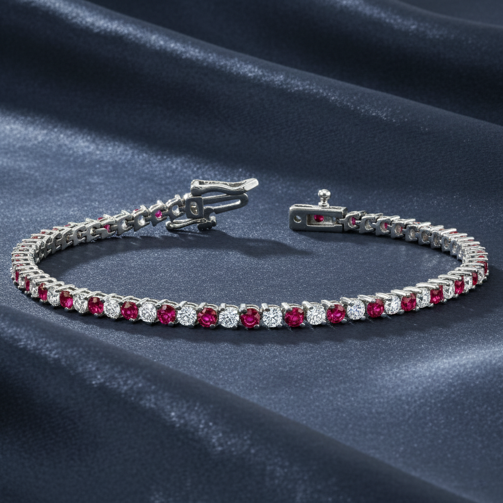 Scarlet Ruby and Diamond Tennis Bracelet