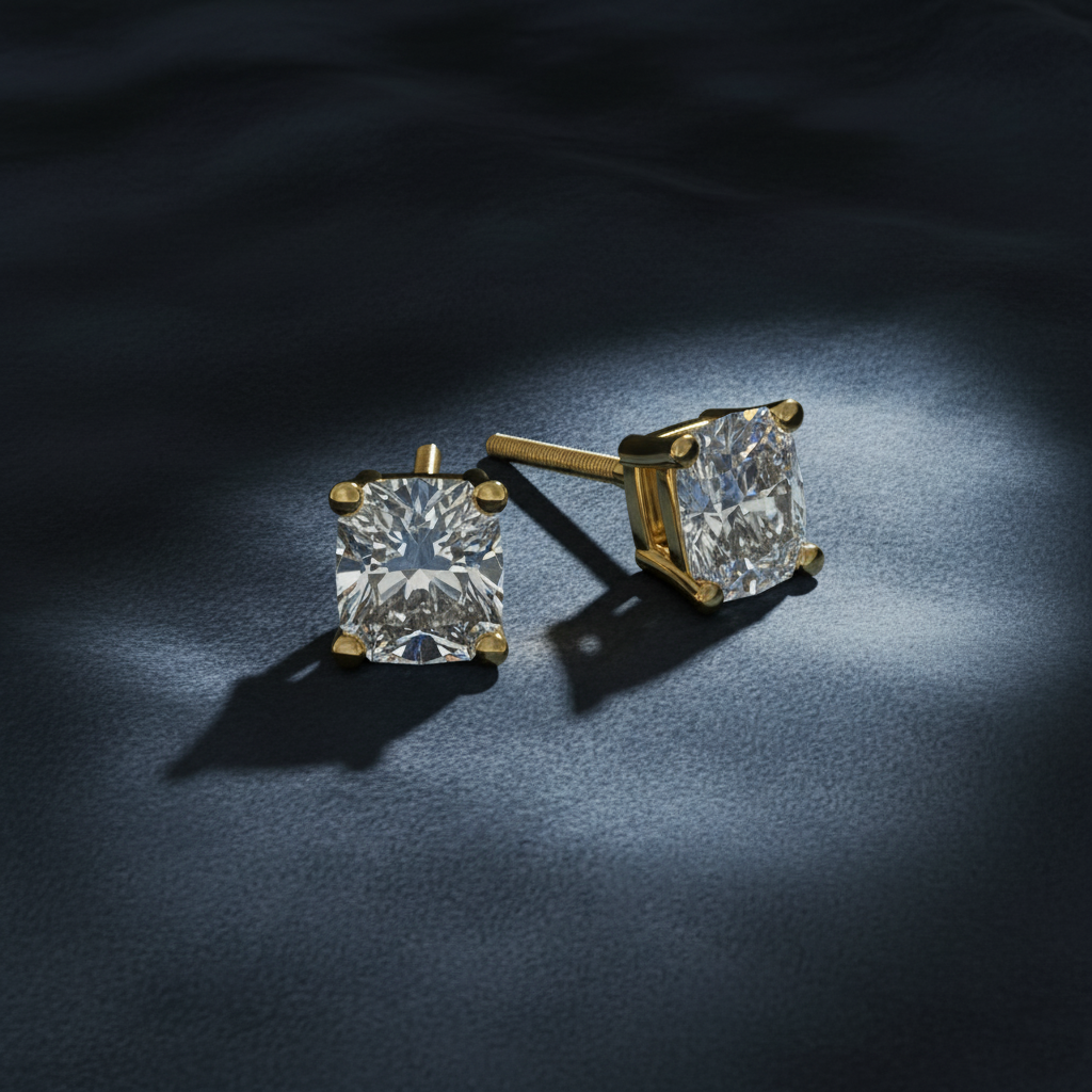 Elegant Cushion Cut Diamond Stud Earrings