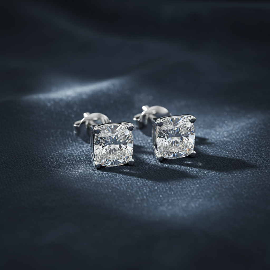 Dainty Cushion Cut Diamond Stud Earrings