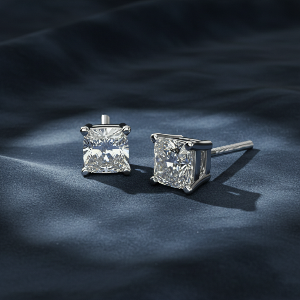 Dainty Cushion Cut Diamond Stud Earrings