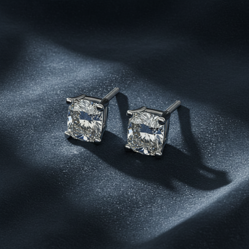 Dainty Cushion Cut Diamond Stud Earrings