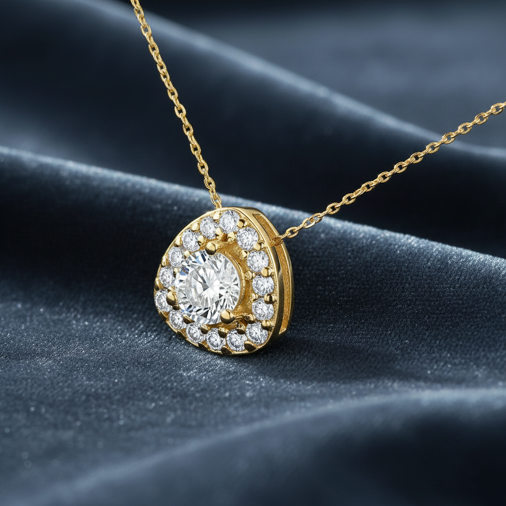 Dazzling Triangle Halo Diamond Pendant Necklace