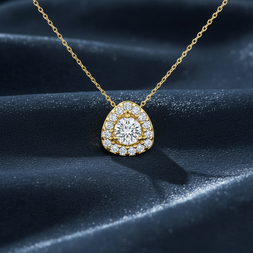 Dazzling Triangle Halo Diamond Pendant Necklace