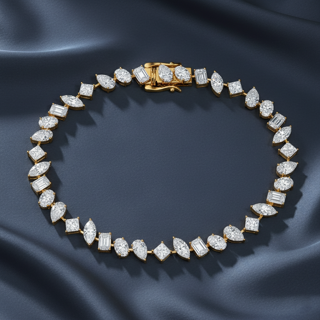 Distinctive Multi Shape Tilted Lab Diamond Bracelet
