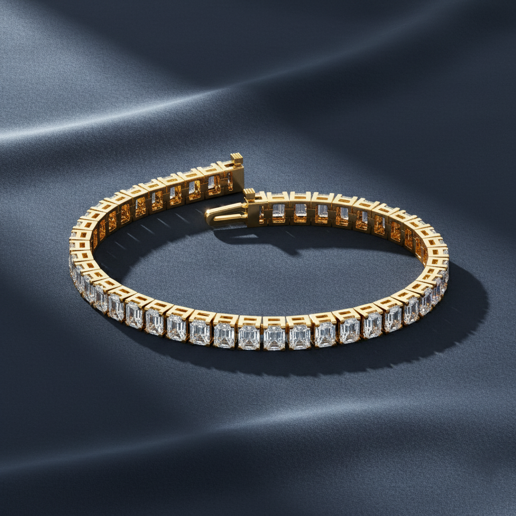 Stunning Emerald Cut Lab Diamond Tennis Bracelet