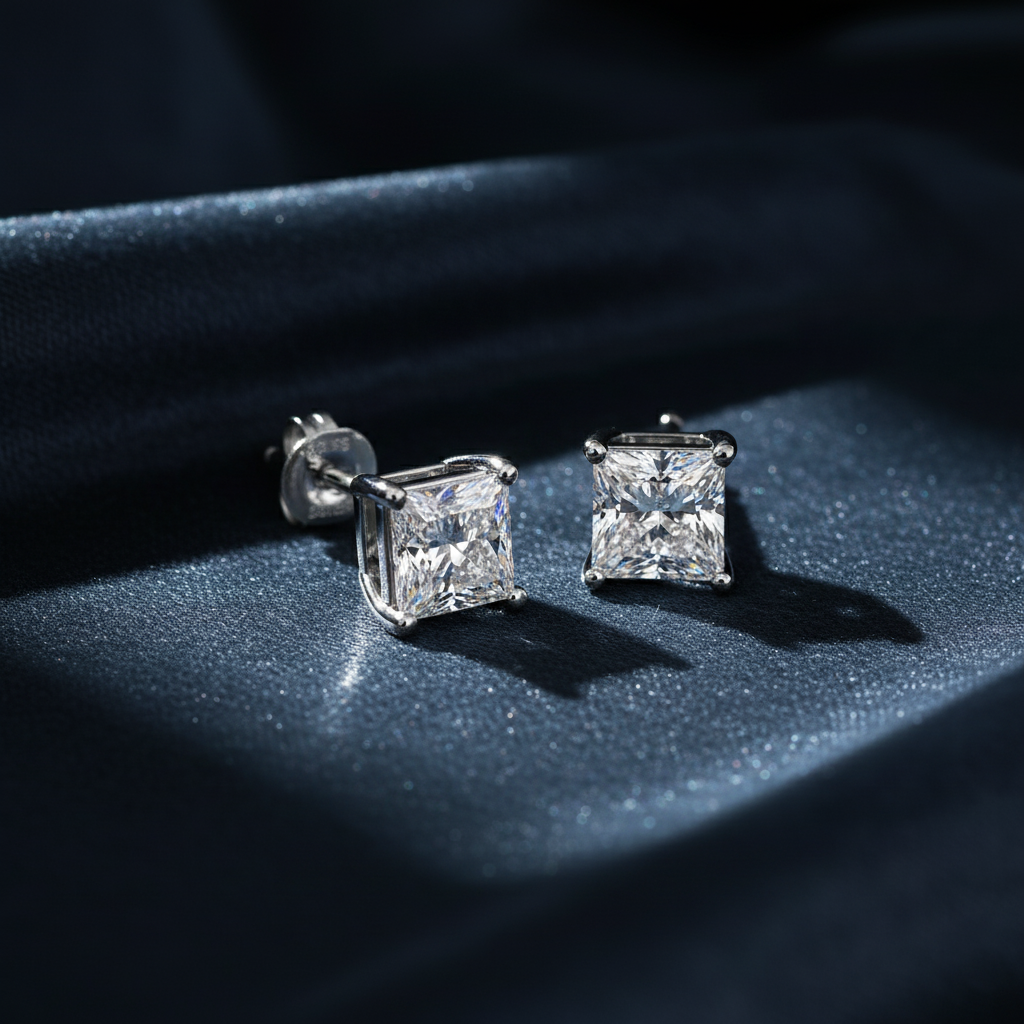 Stunning Princess Cut Diamond Stud Earrings