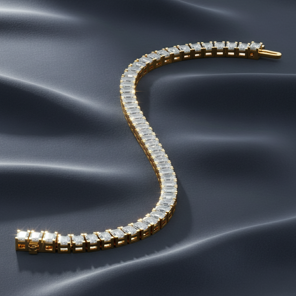 Stunning Emerald Cut Lab Diamond Tennis Bracelet