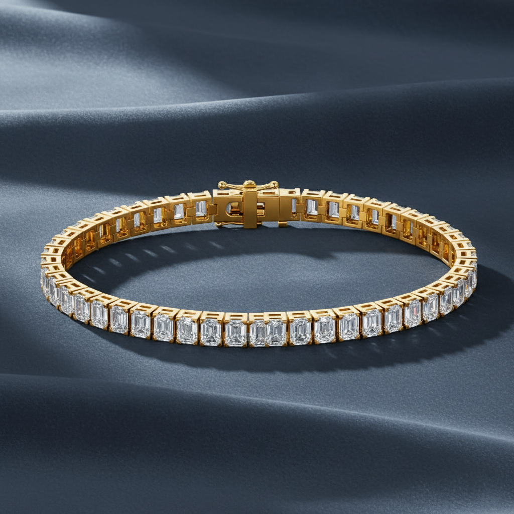 Stunning Emerald Cut Lab Diamond Tennis Bracelet