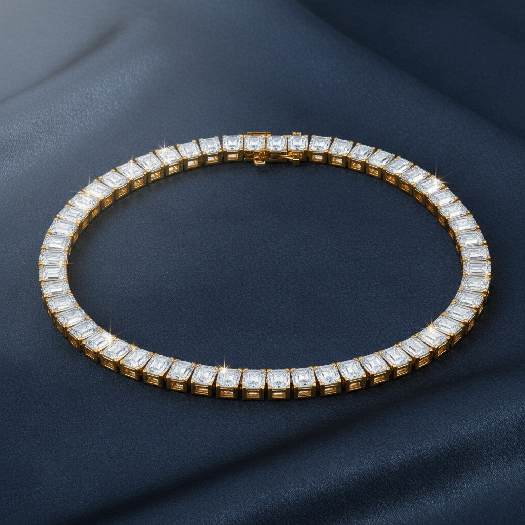 Stunning Emerald Cut Lab Diamond Tennis Bracelet
