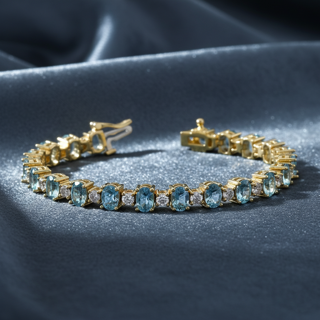 Glistening Blue Topaz and Diamond Bracelet