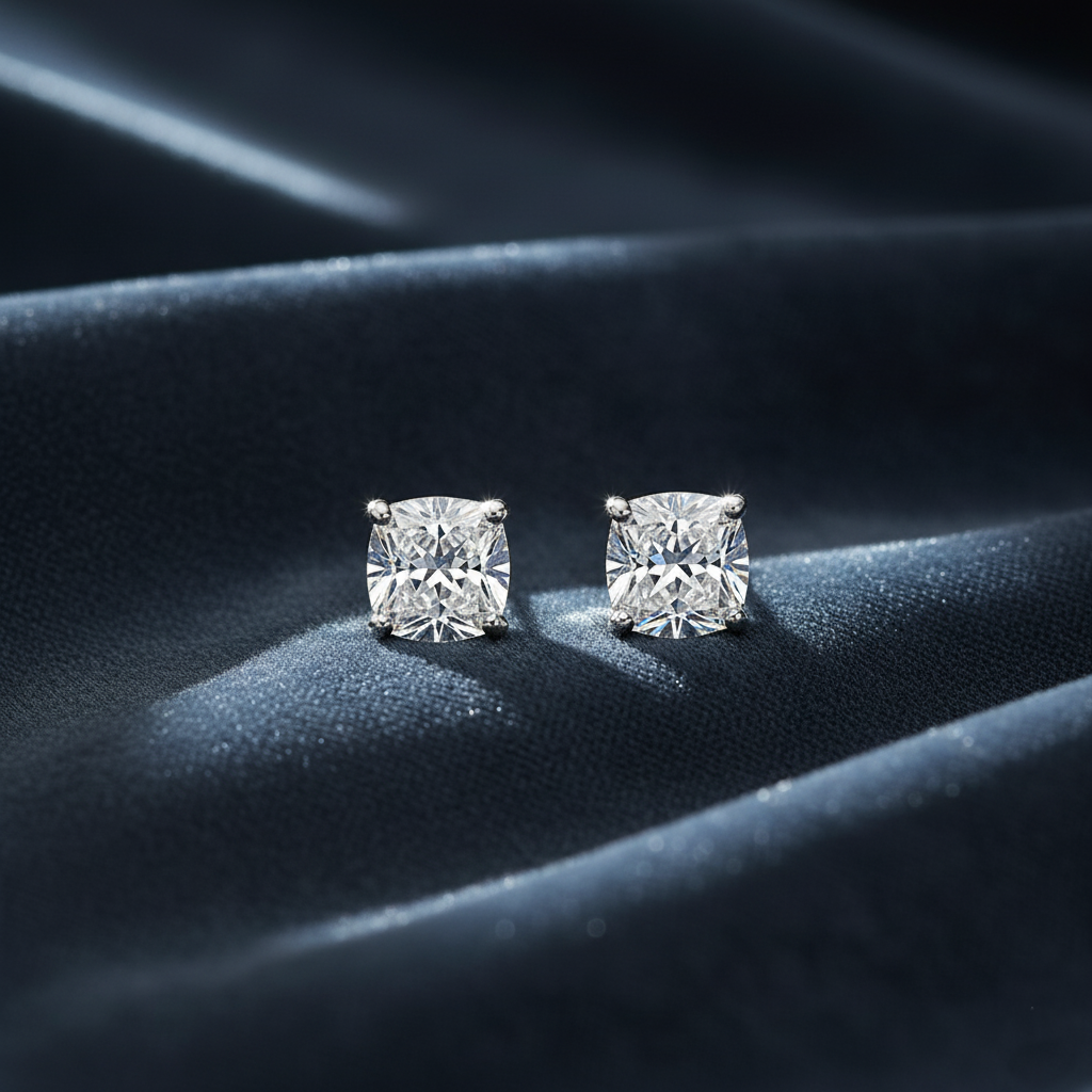 Elegant Cushion Cut Diamond Stud Earrings