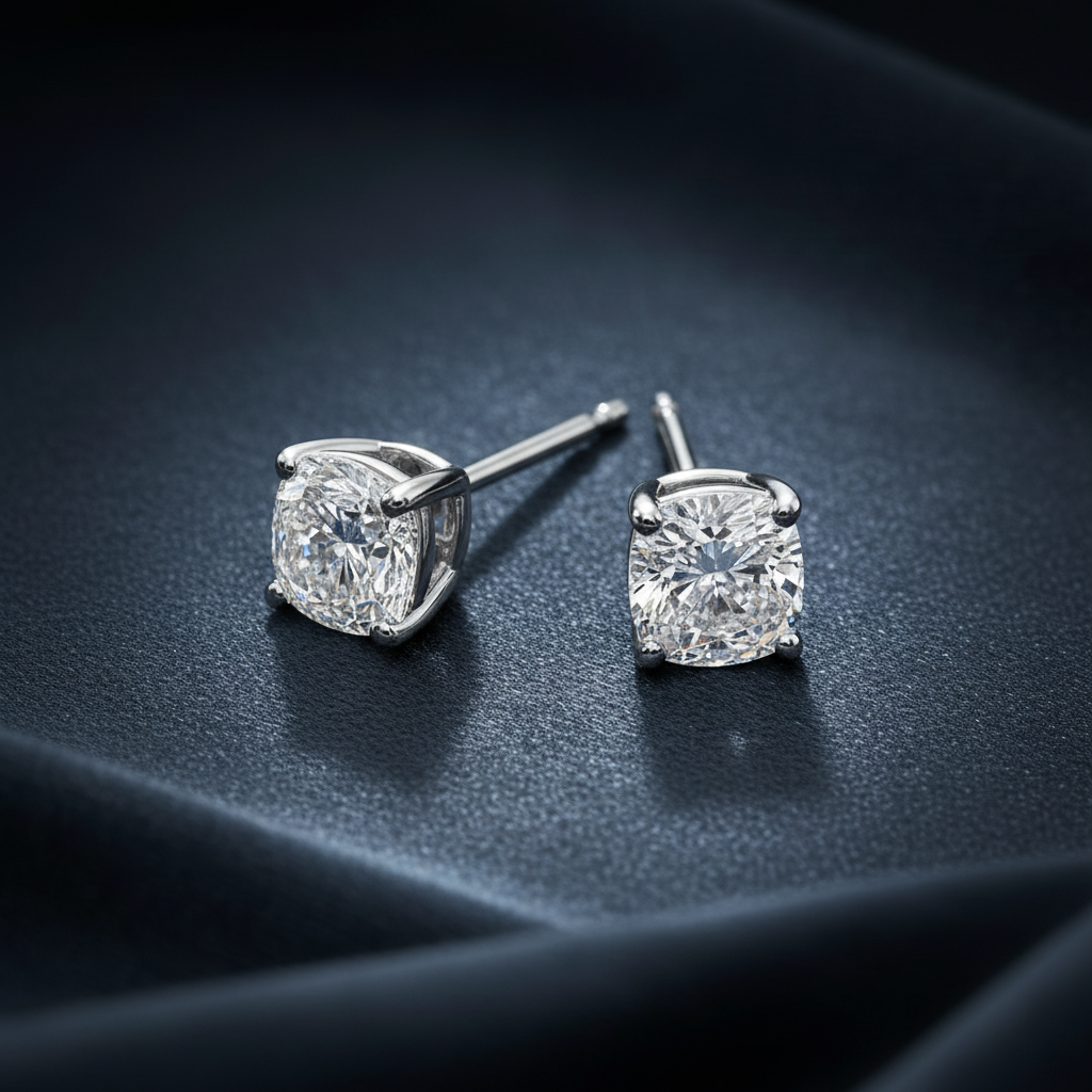 Elegant Cushion Cut Diamond Stud Earrings