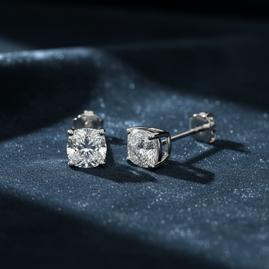 Elegant Cushion Cut Diamond Stud Earrings