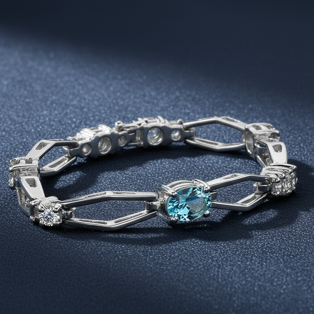 Modern Swiss Blue Topaz and Diamond Bracelet