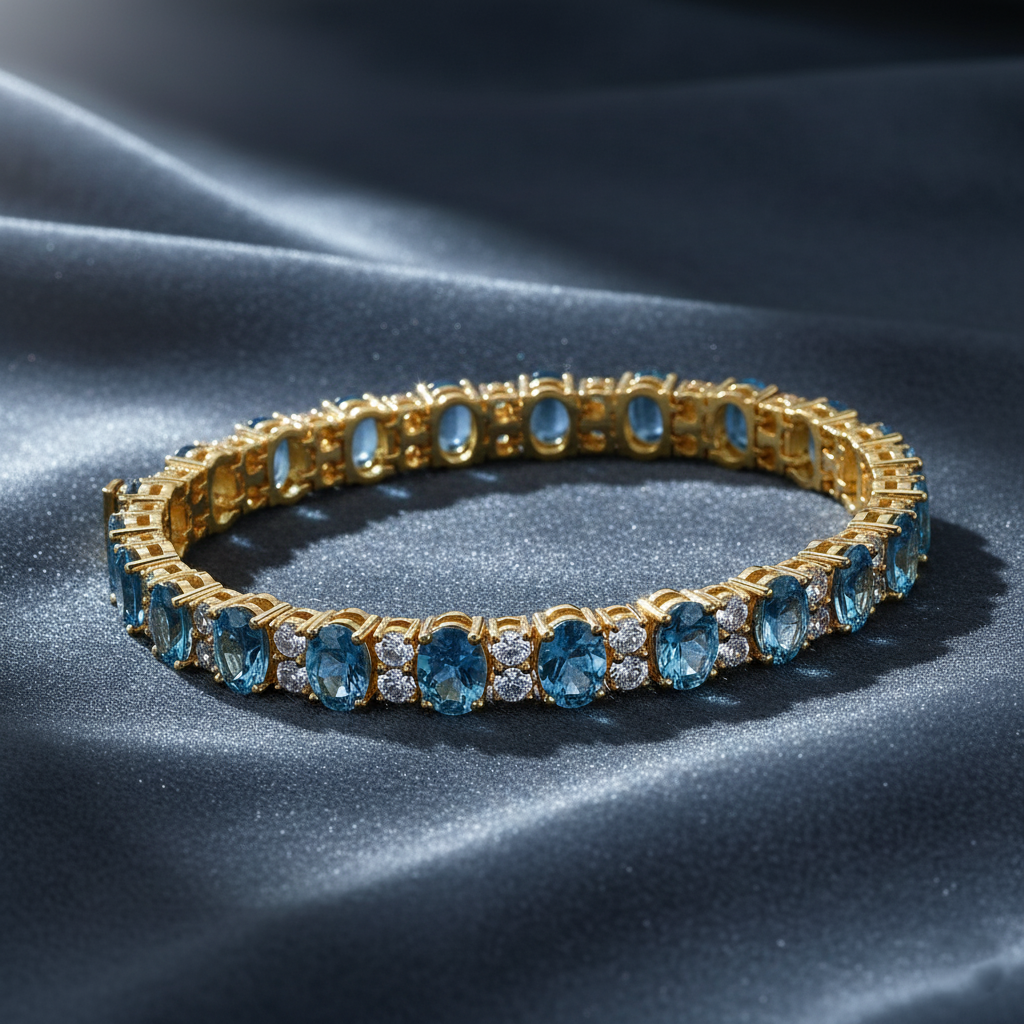 Elegant Swiss Blue Gemstone Statement Bracelet