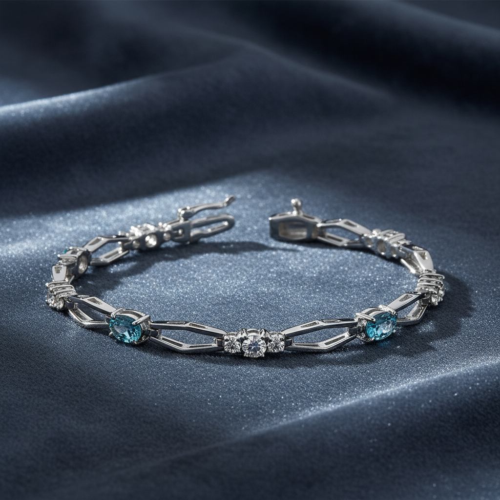 Modern Swiss Blue Topaz and Diamond Bracelet