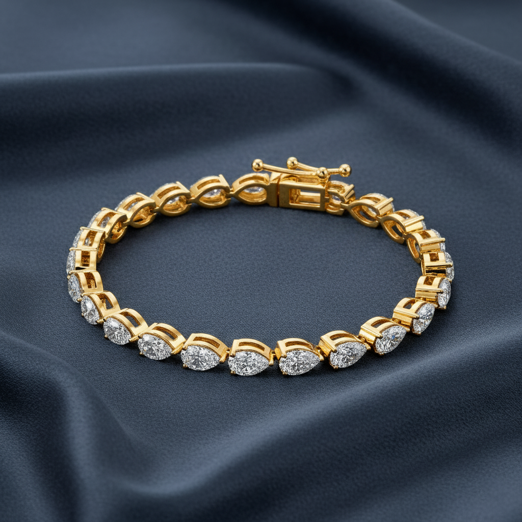 Modern Horizontal Set Teardrop Diamond Line Bracelet