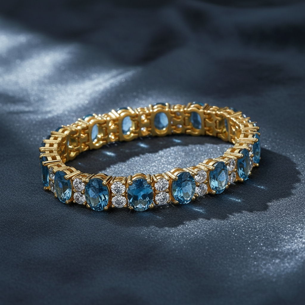 Elegant Swiss Blue Gemstone Statement Bracelet