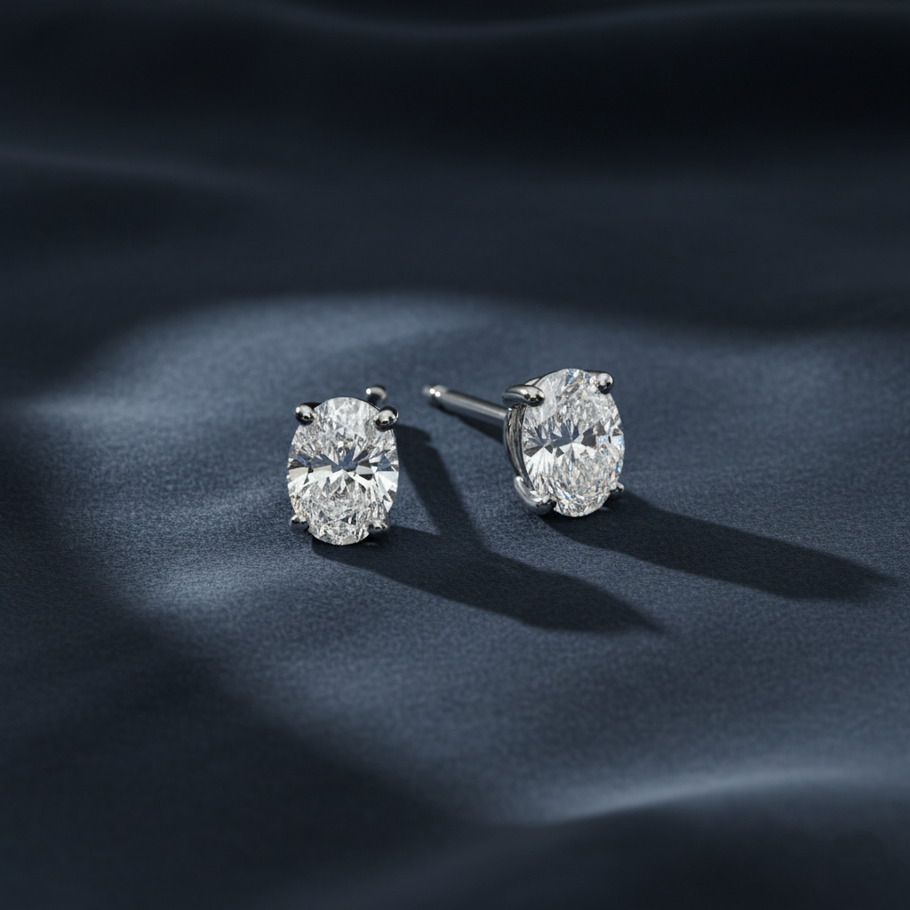 Elegant Oval Cut Diamond Stud Earrings