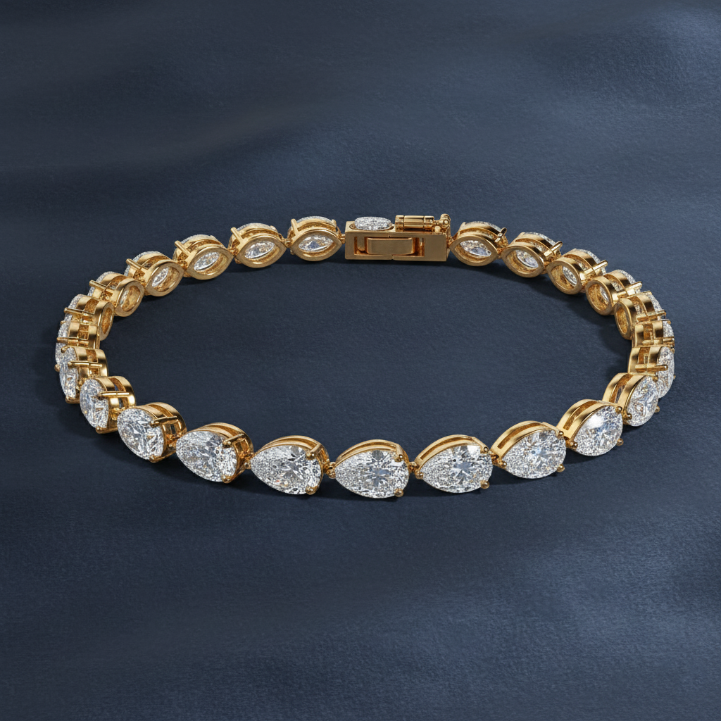 Modern Horizontal Set Teardrop Diamond Line Bracelet