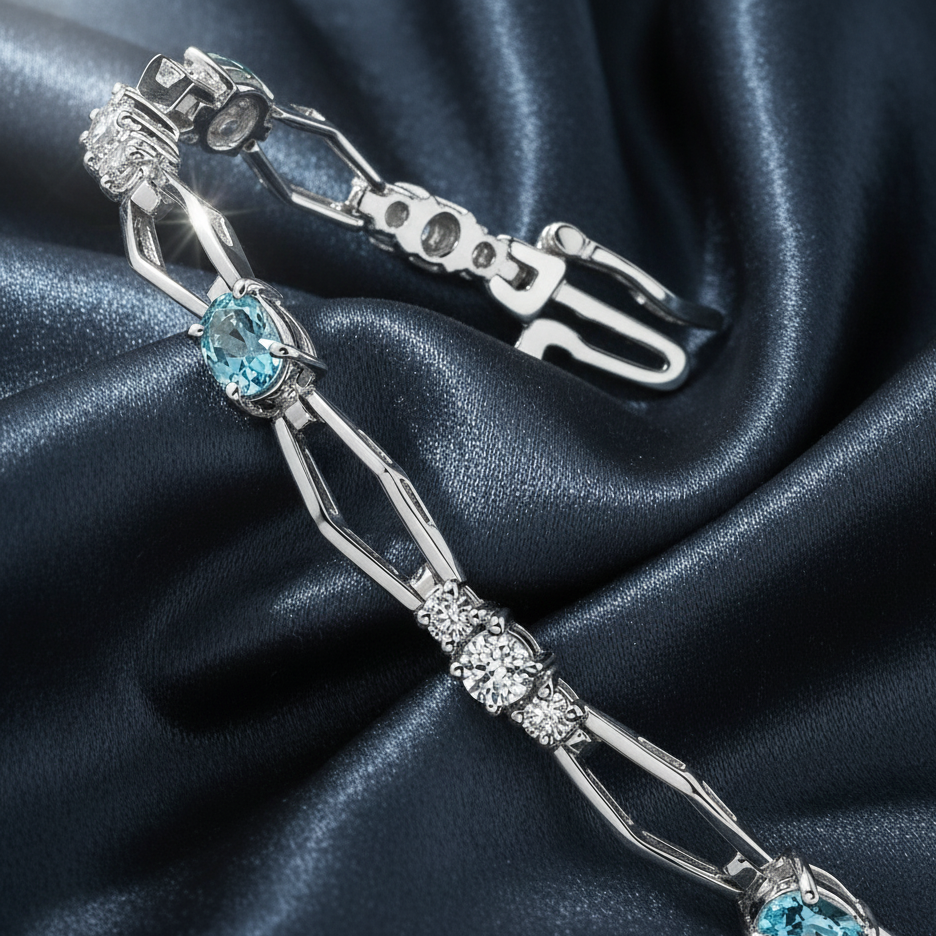 Modern Swiss Blue Topaz and Diamond Bracelet