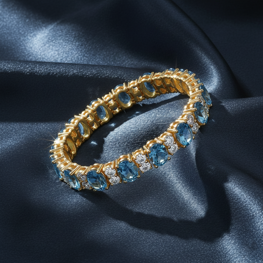 Elegant Swiss Blue Gemstone Statement Bracelet