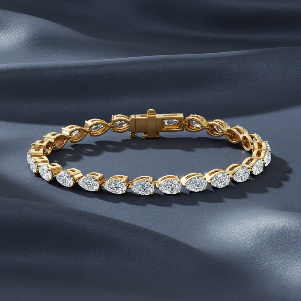 Modern Horizontal Set Teardrop Diamond Line Bracelet