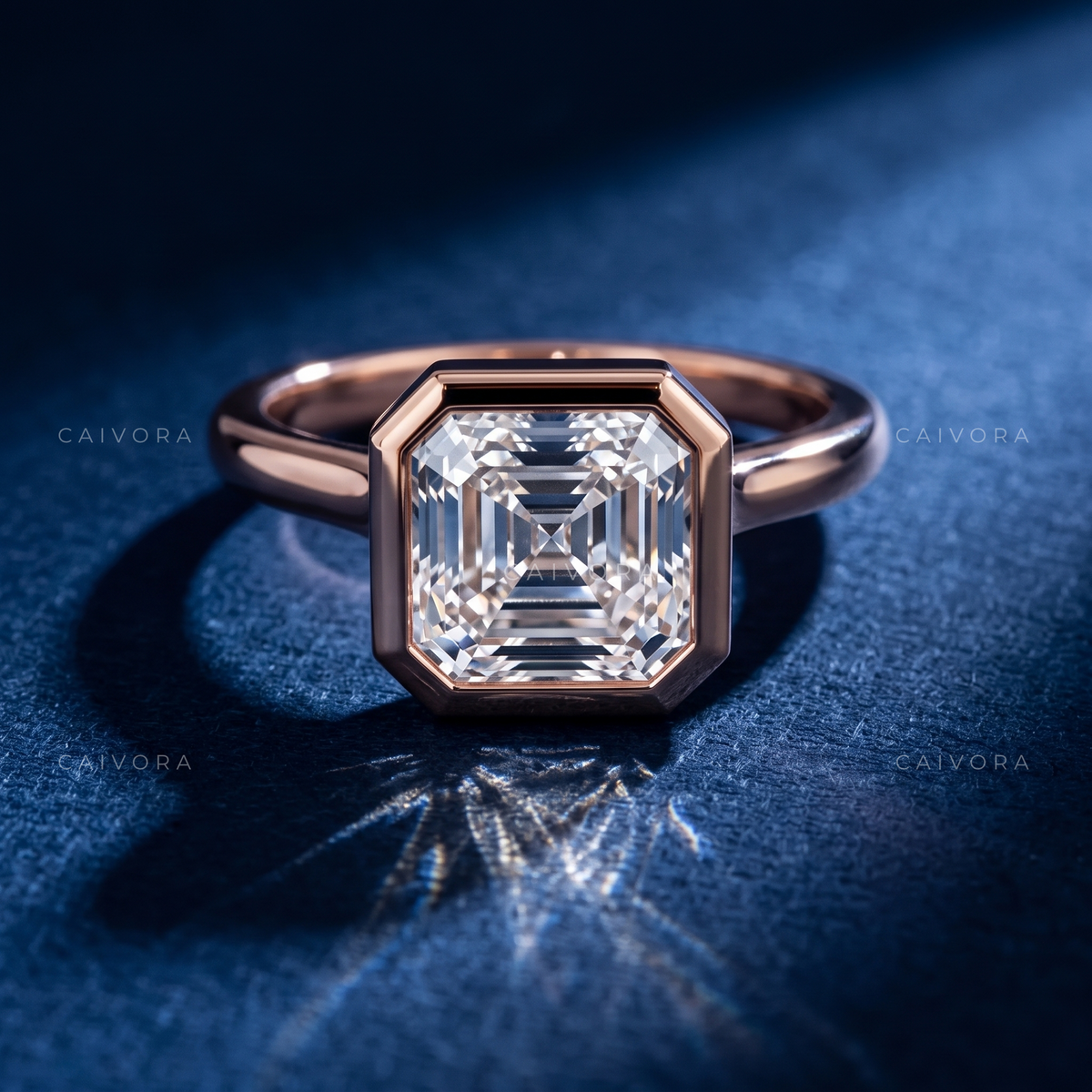 Vintage Asscher Diamond Bezel Engagement Ring
