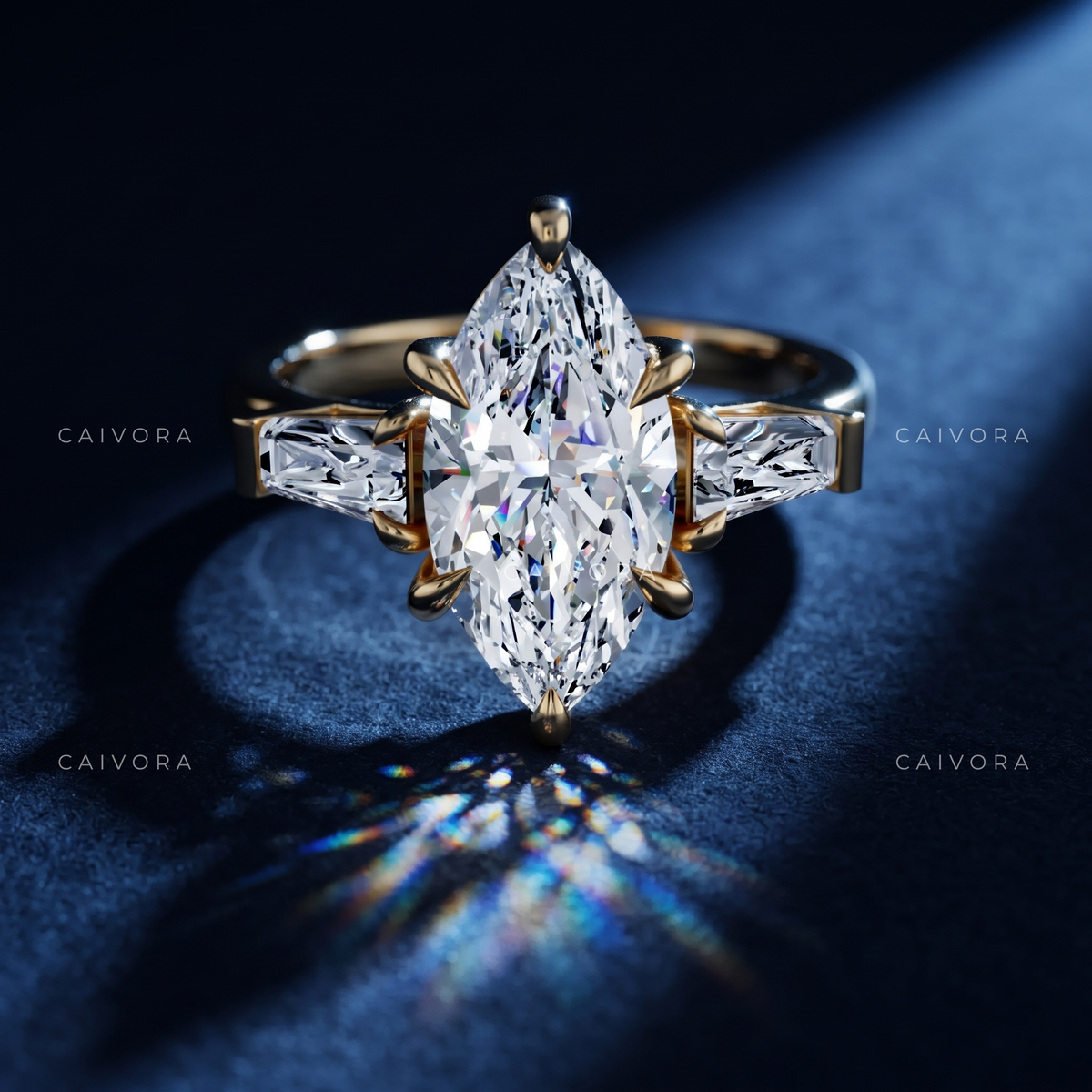 Sculpted Elegance with a Marquise Cut Center Diamond