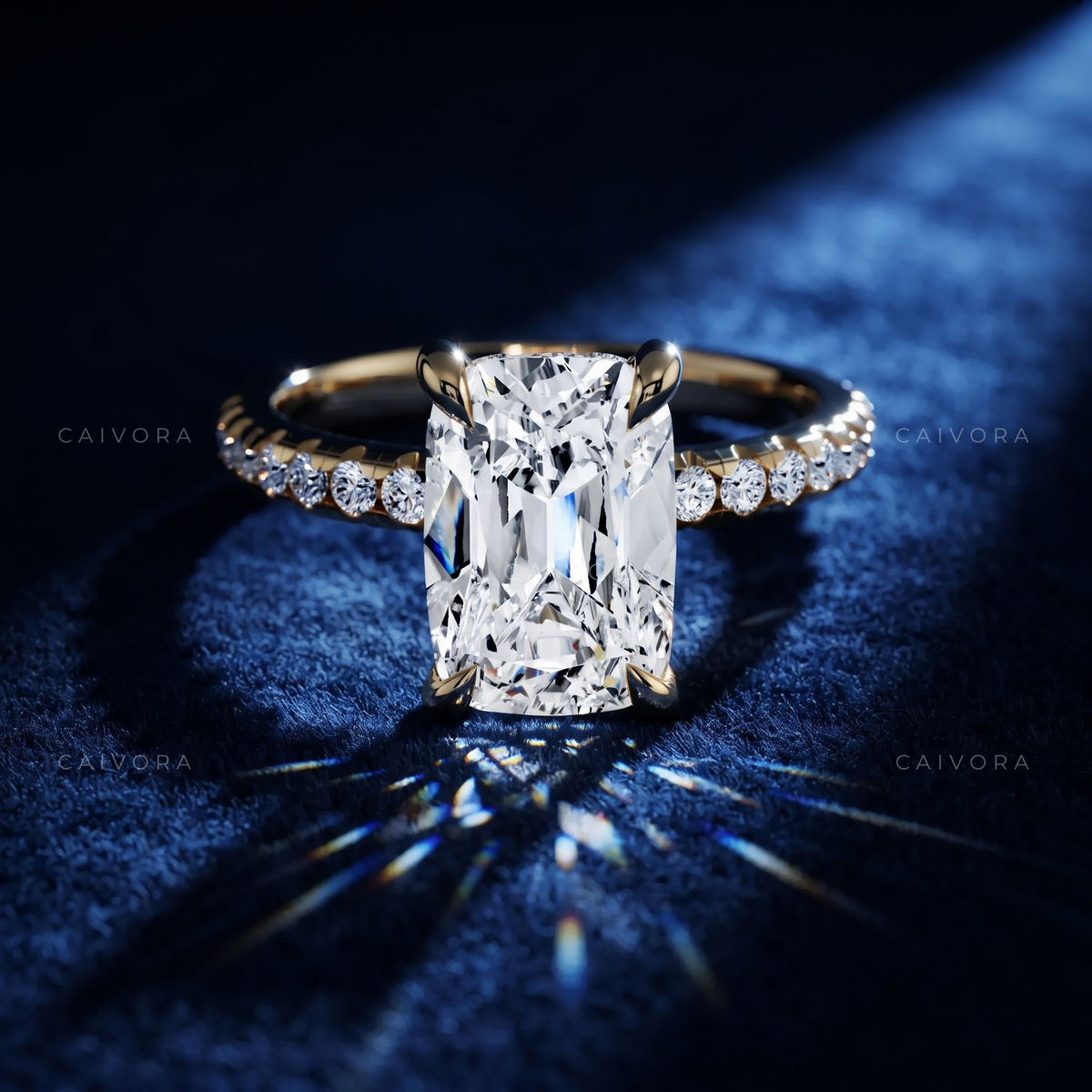 Cushion Cut Diamond Engagement Ring with Elegant Side Stones