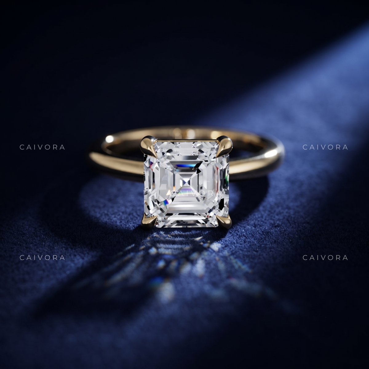 Asscher Cut Four Prong Solitaire Engagement Ring