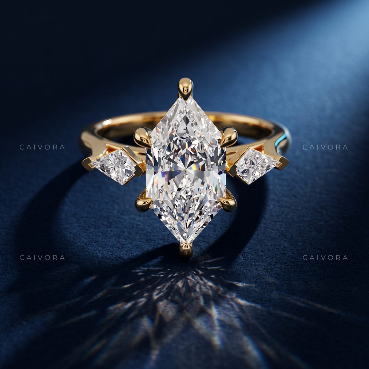 Refined Three Stone Engagement Ring with Dutch Marquise Center & Kite Accents