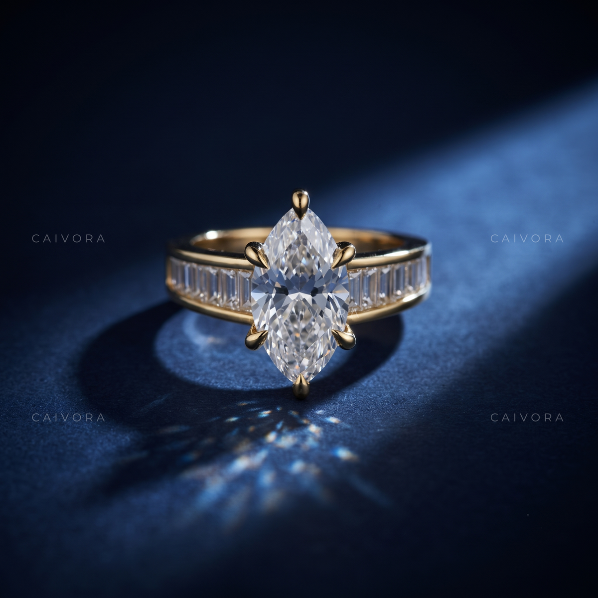Marquise Diamond Channel Setting Engagement Ring with Baguette Accents